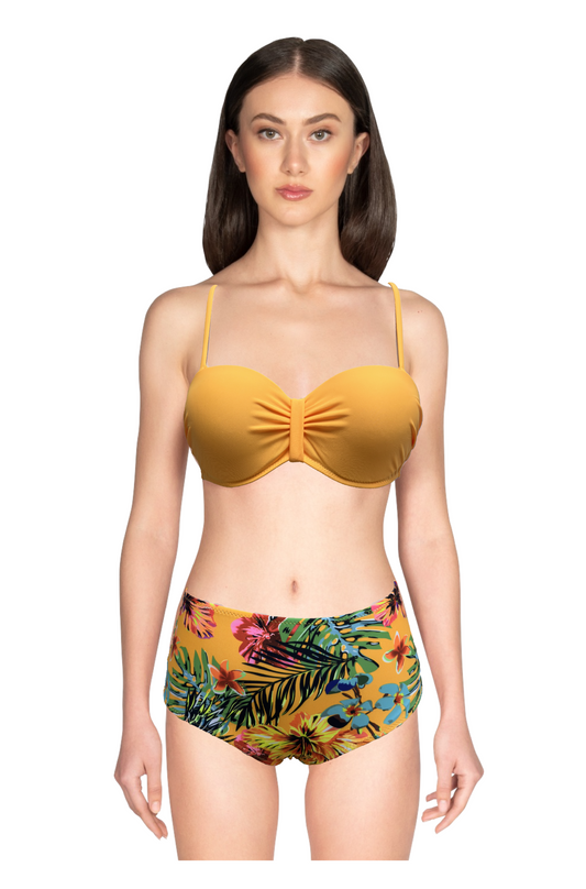 Maillot de bain 2 pièces-Jaune/Motifs floraux