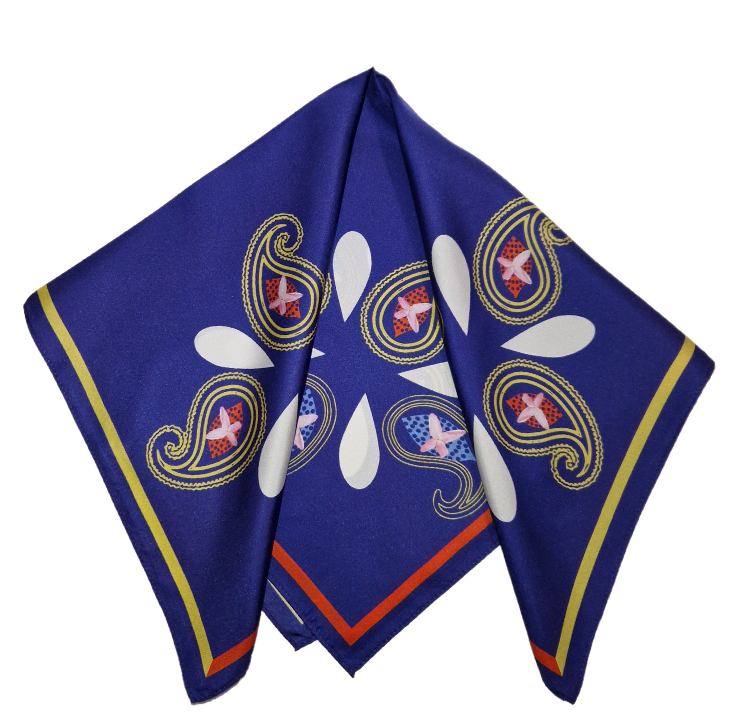 Foulard Satin de Soie bleu nuit-Motifs floraux logo