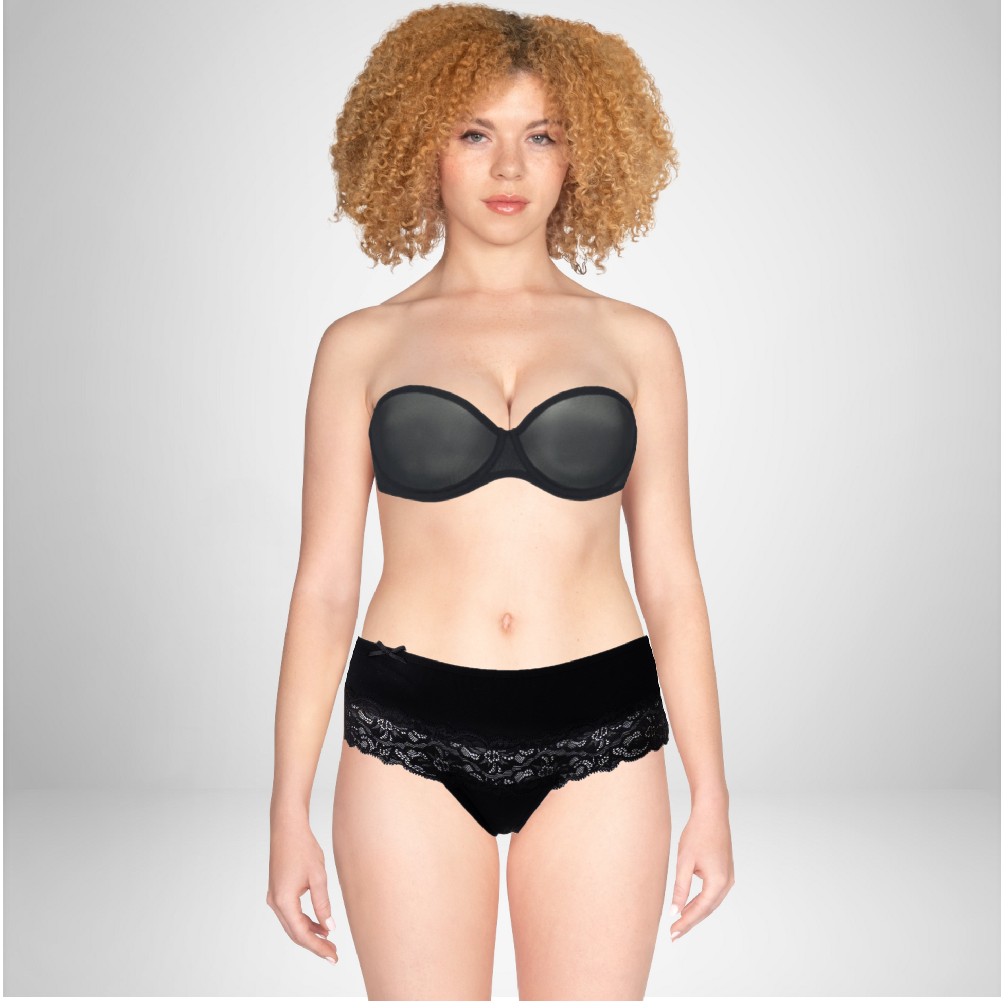 Slip mi-coton, mi-dentelle - Noir