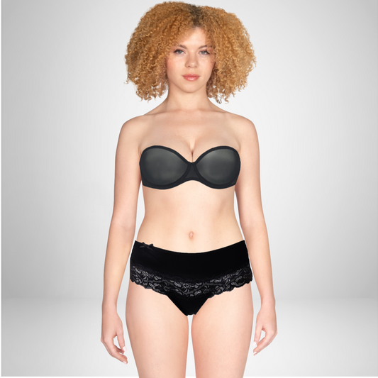 Slip mi-coton, mi-dentelle - Noir