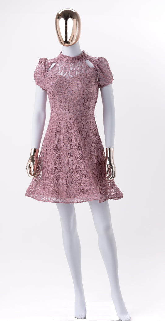 Robe de cocktail avec dentelle-Rose