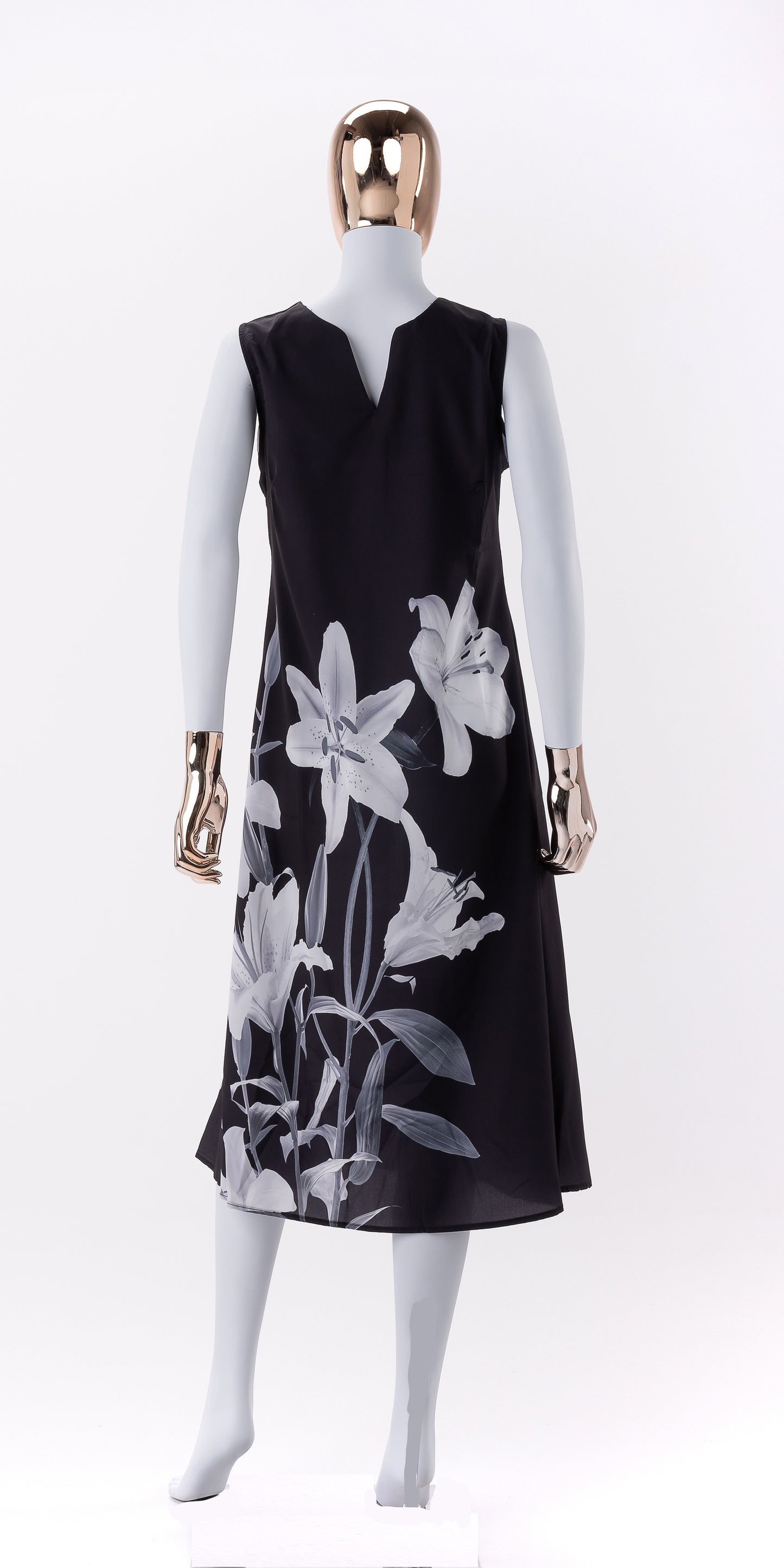 Robe de jour-Motifs floraux-Noir