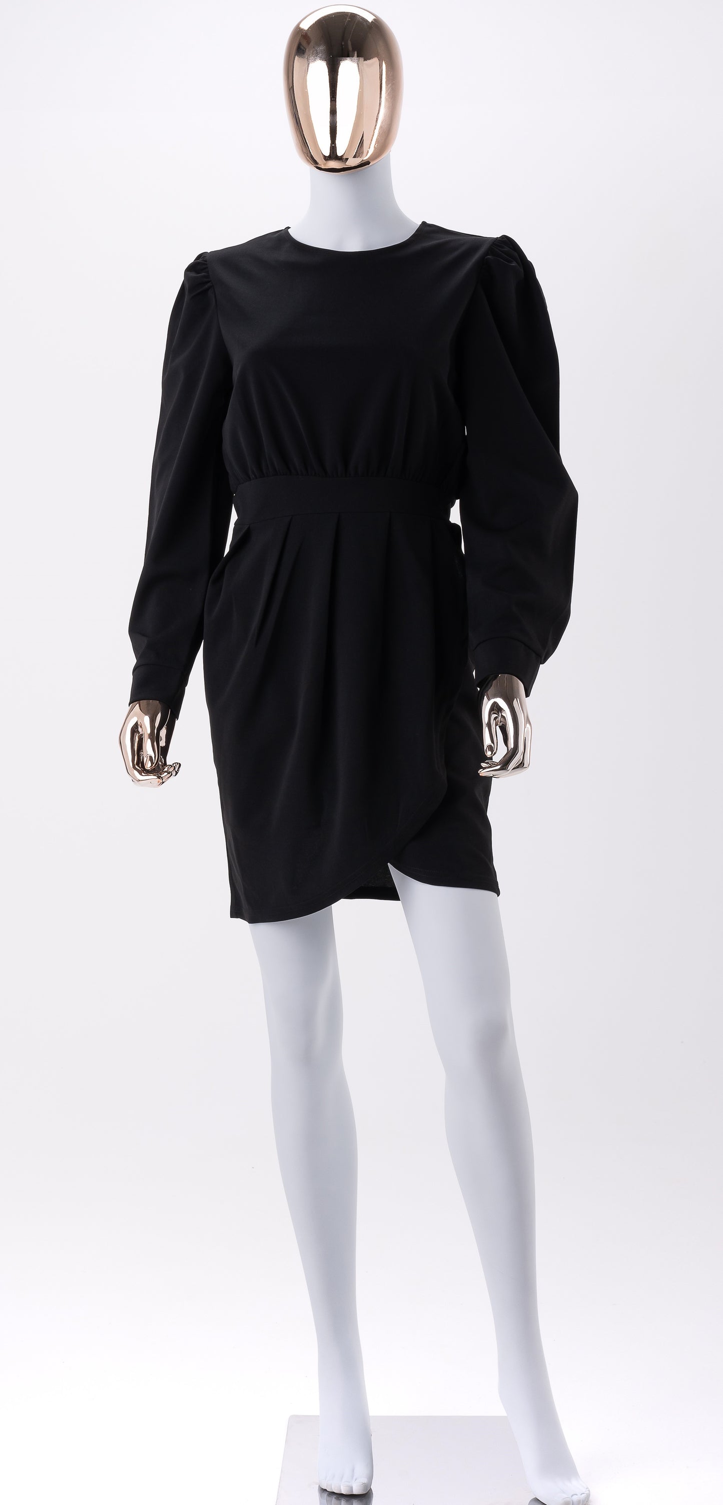 Robe de jour Noir-Manches longues-Col rond