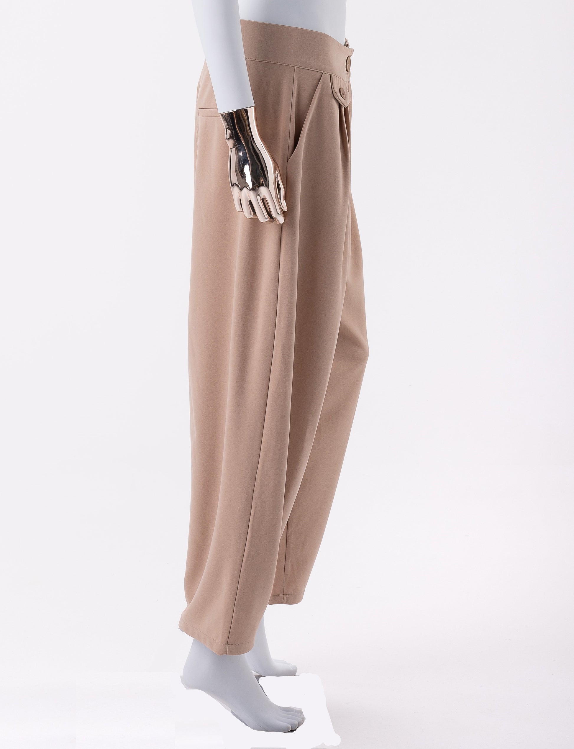 Pantalon taille haute-Beige