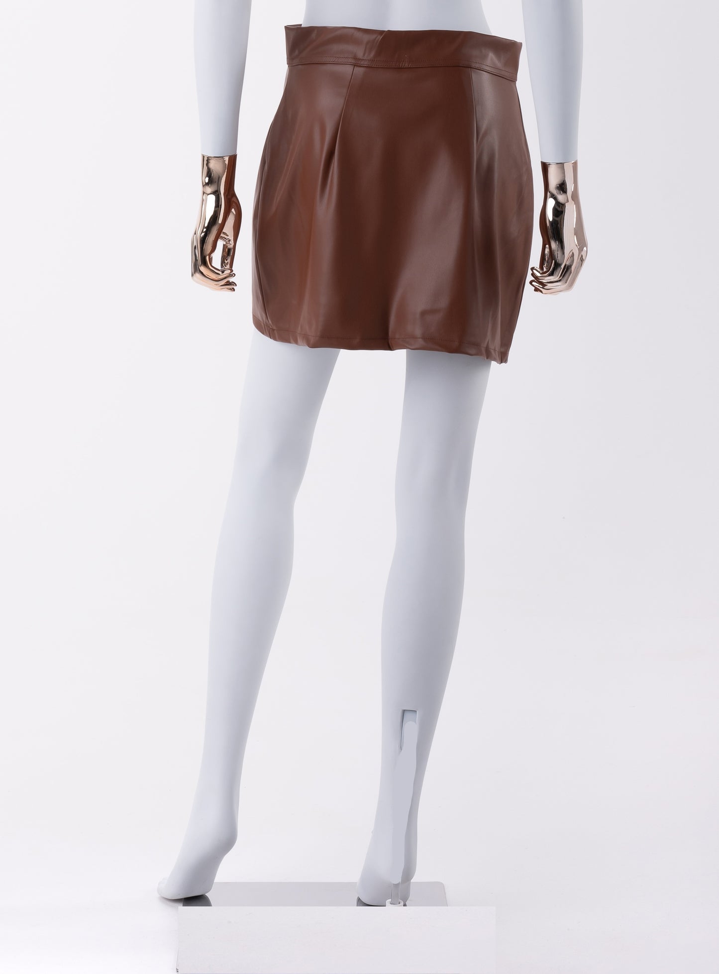 Jupe Mini en Simili Cuir-Marron