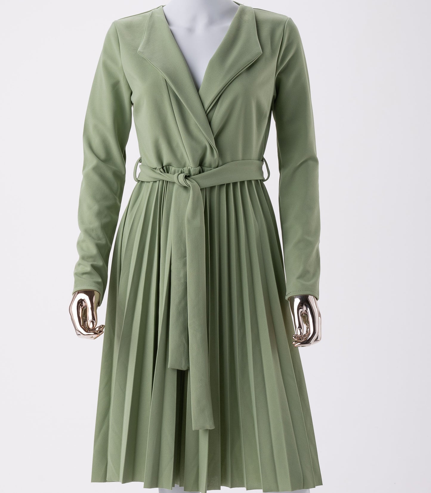 Robe de jour-Plissée à Manches longues-Vert Menthe