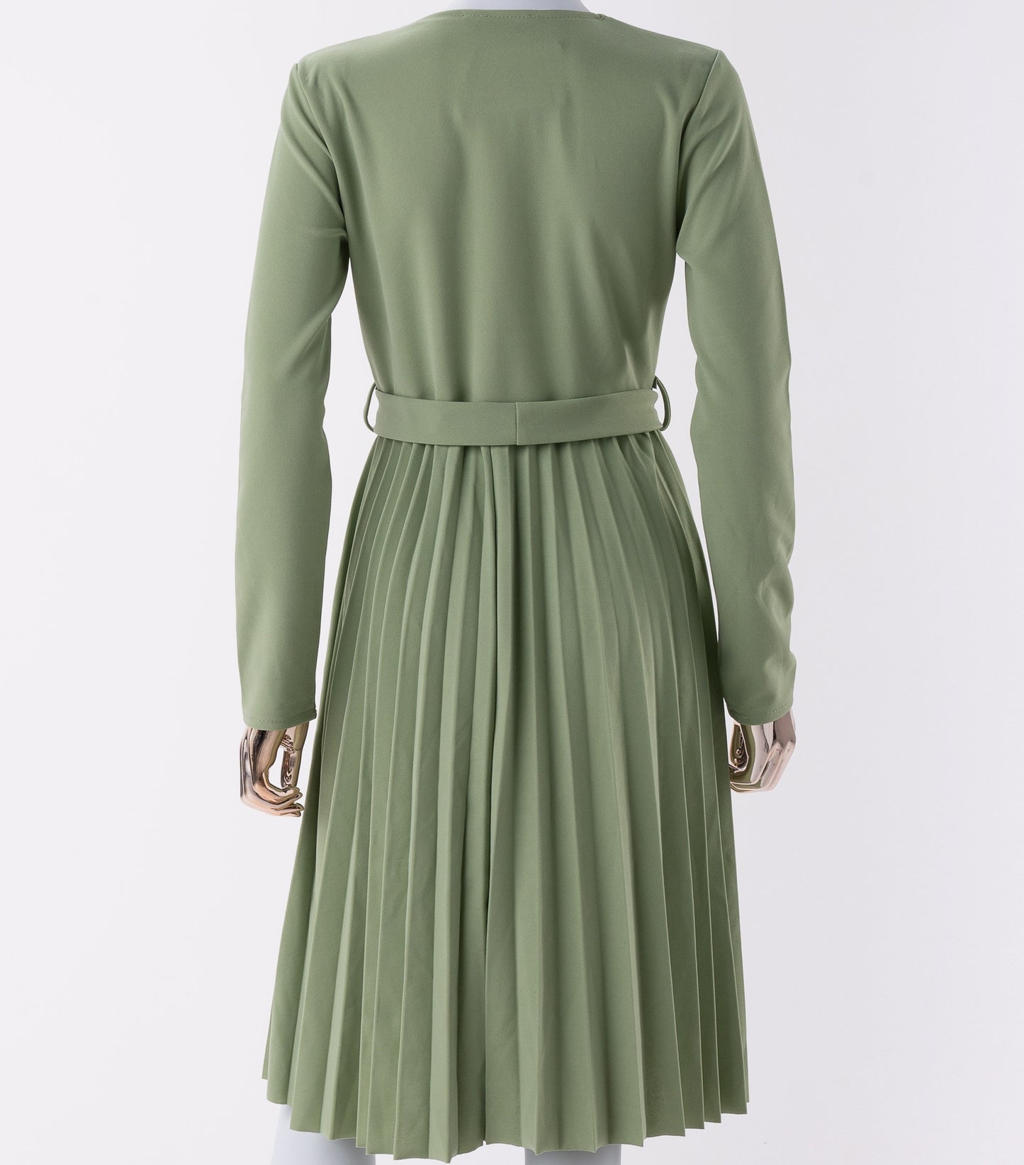 Robe de jour-Plissée à Manches longues-Vert Menthe