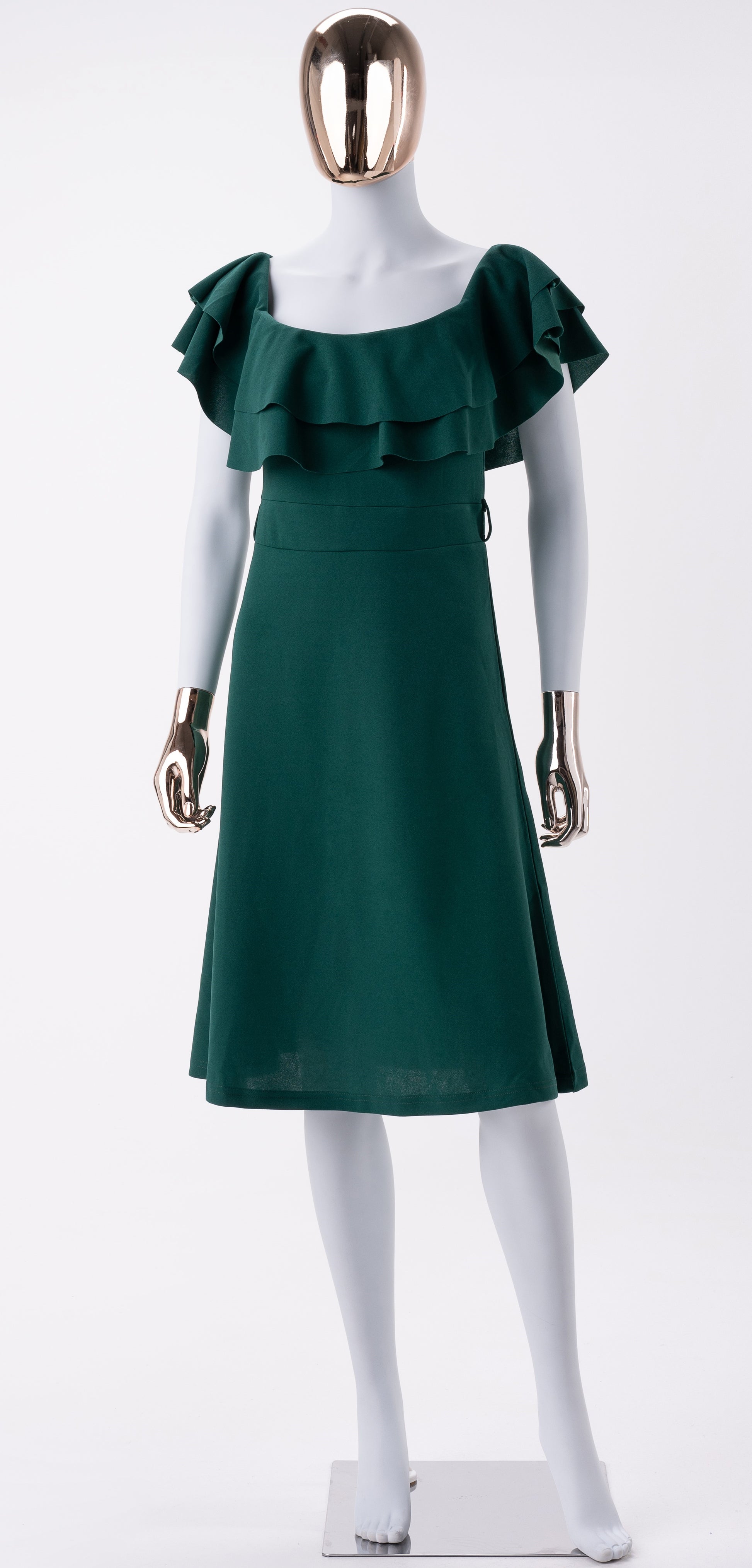 Robe de jour-épaules dénudées-Vert