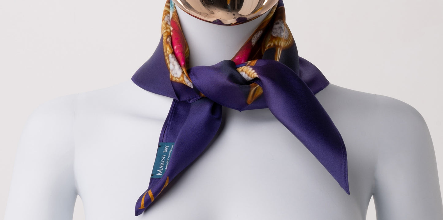 Foulard Satin de Soie violet-Pierres précieuses