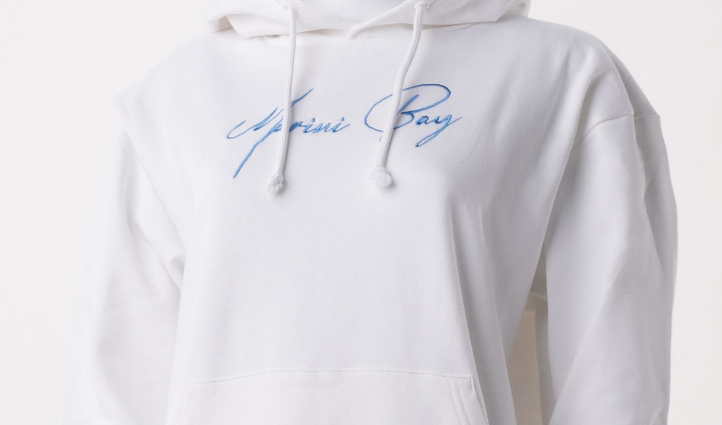 Sweat à capuche Blanc-Signature brodée bleue