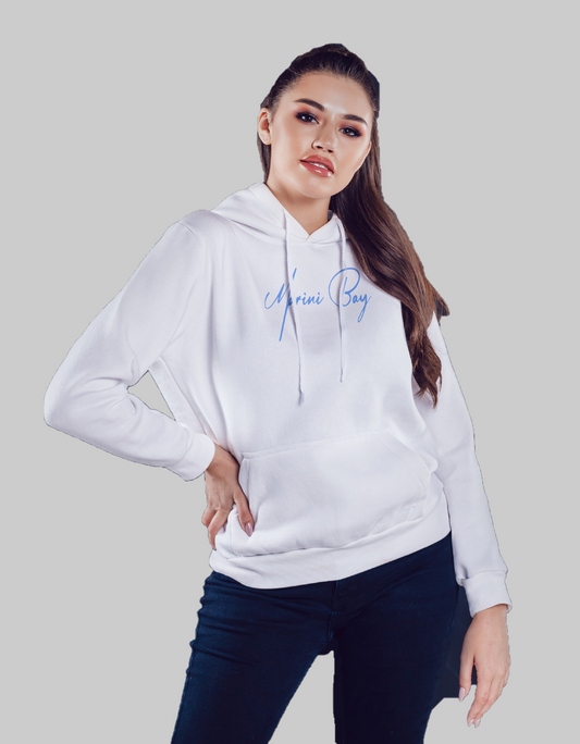 Sweat à capuche Blanc-Signature brodée bleue