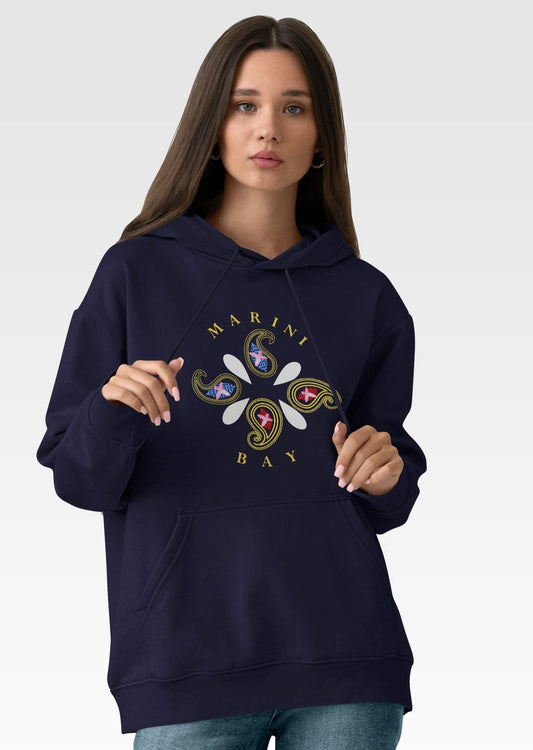 Sweat à capuche Bleu marine-Logo floral