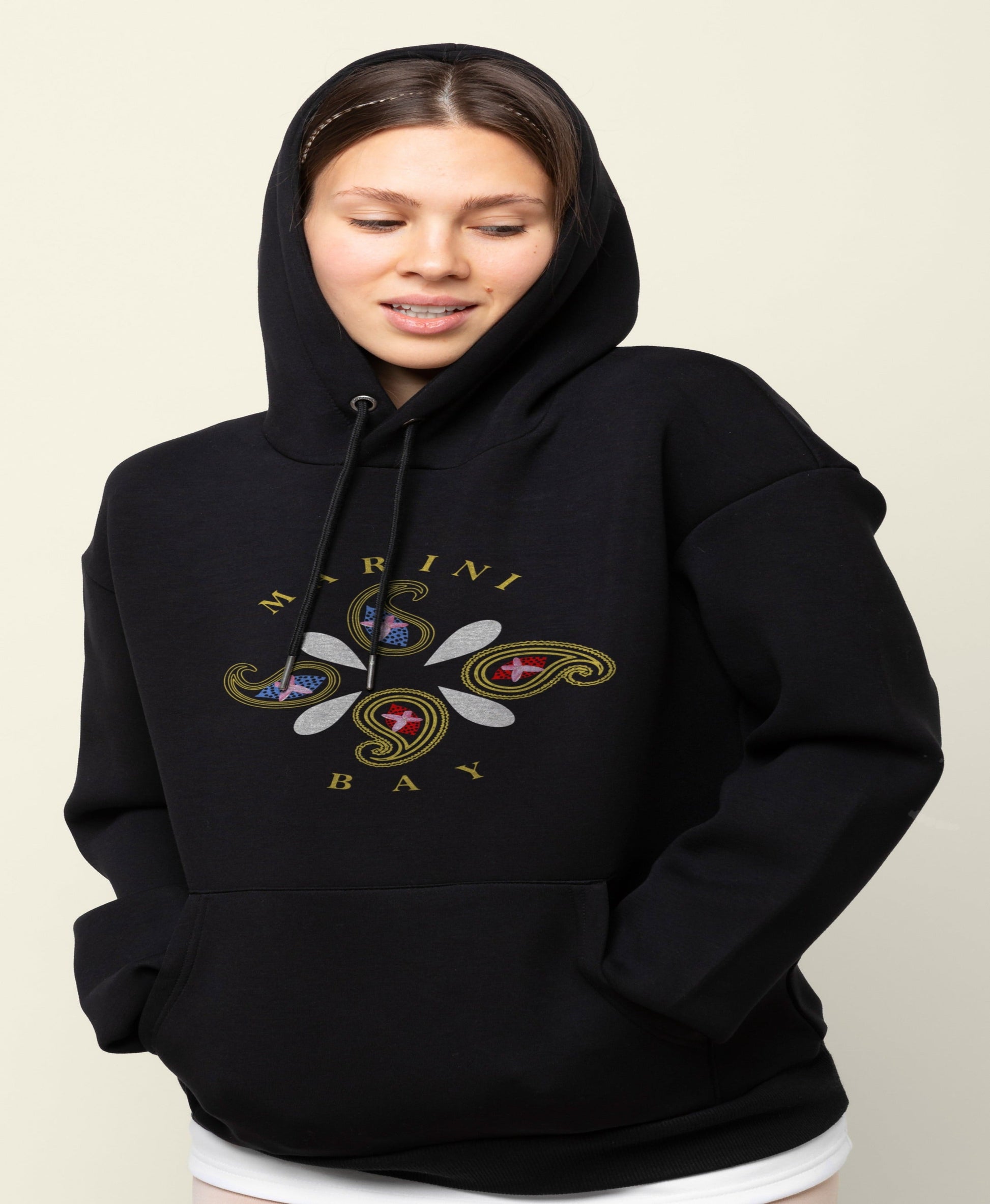 Sweat à capuche noir-Logo floral