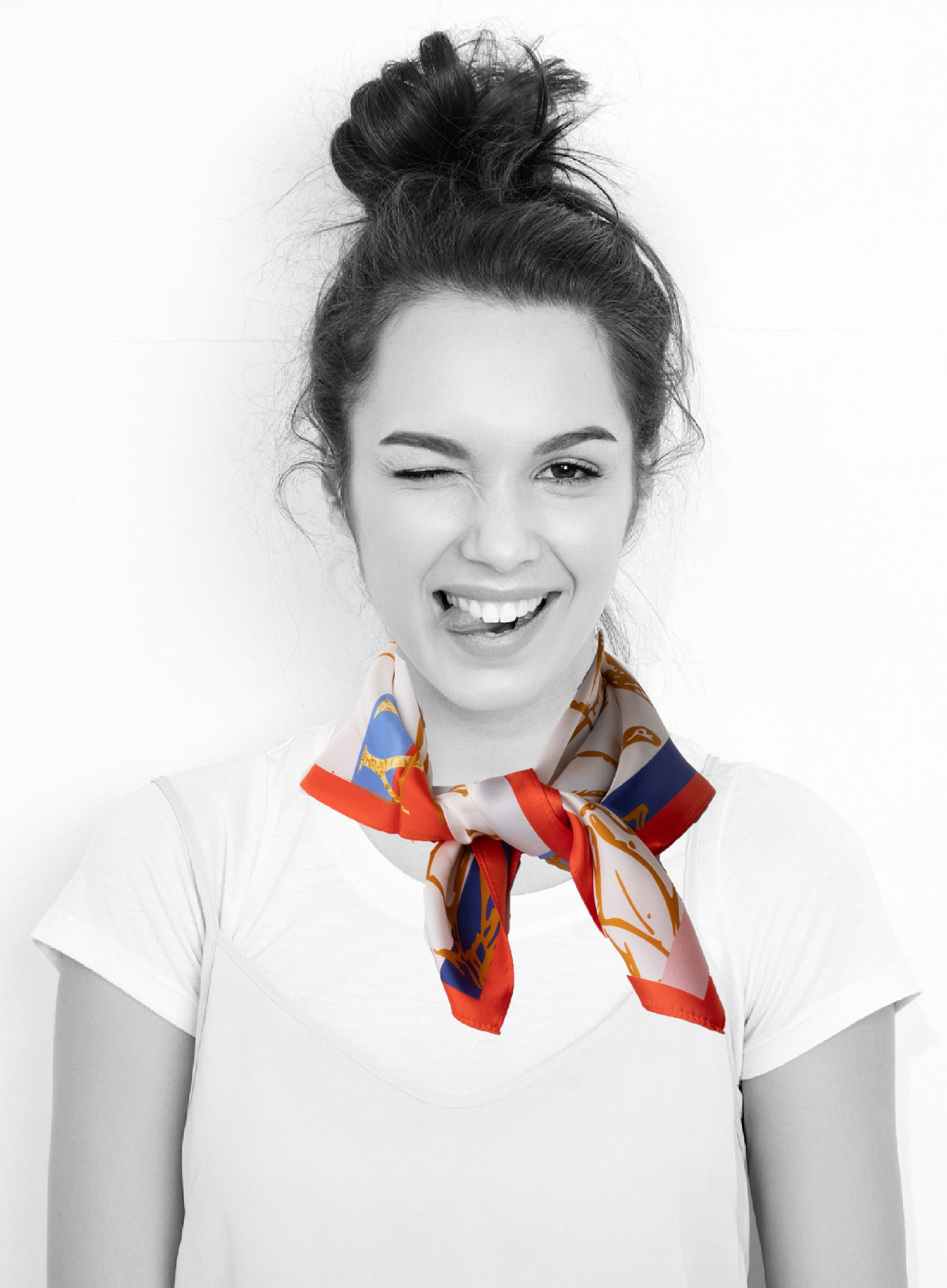 Foulard satin de soie blanc-Motif or