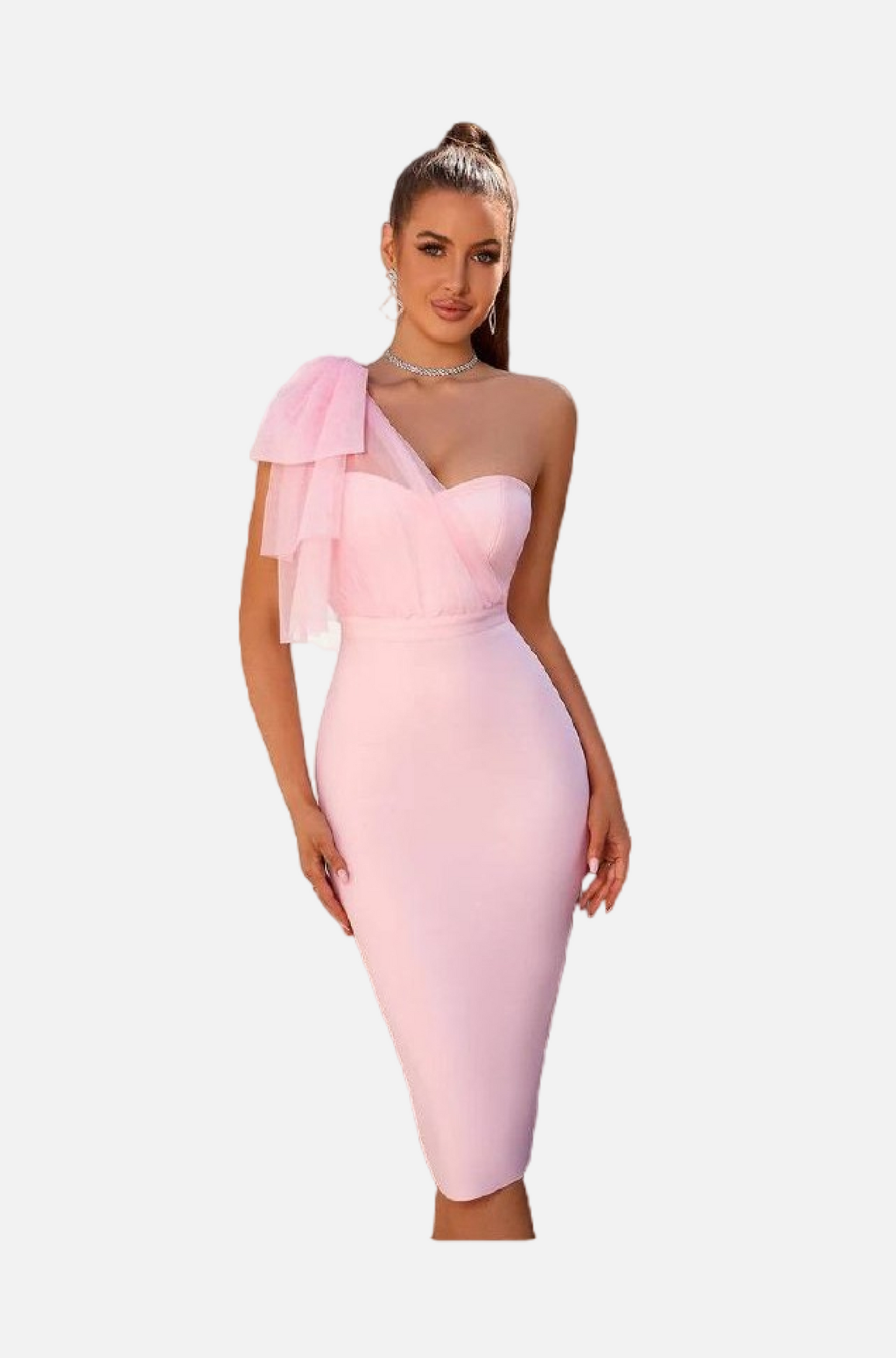 Robe de cocktail-Asymétrique-Rose