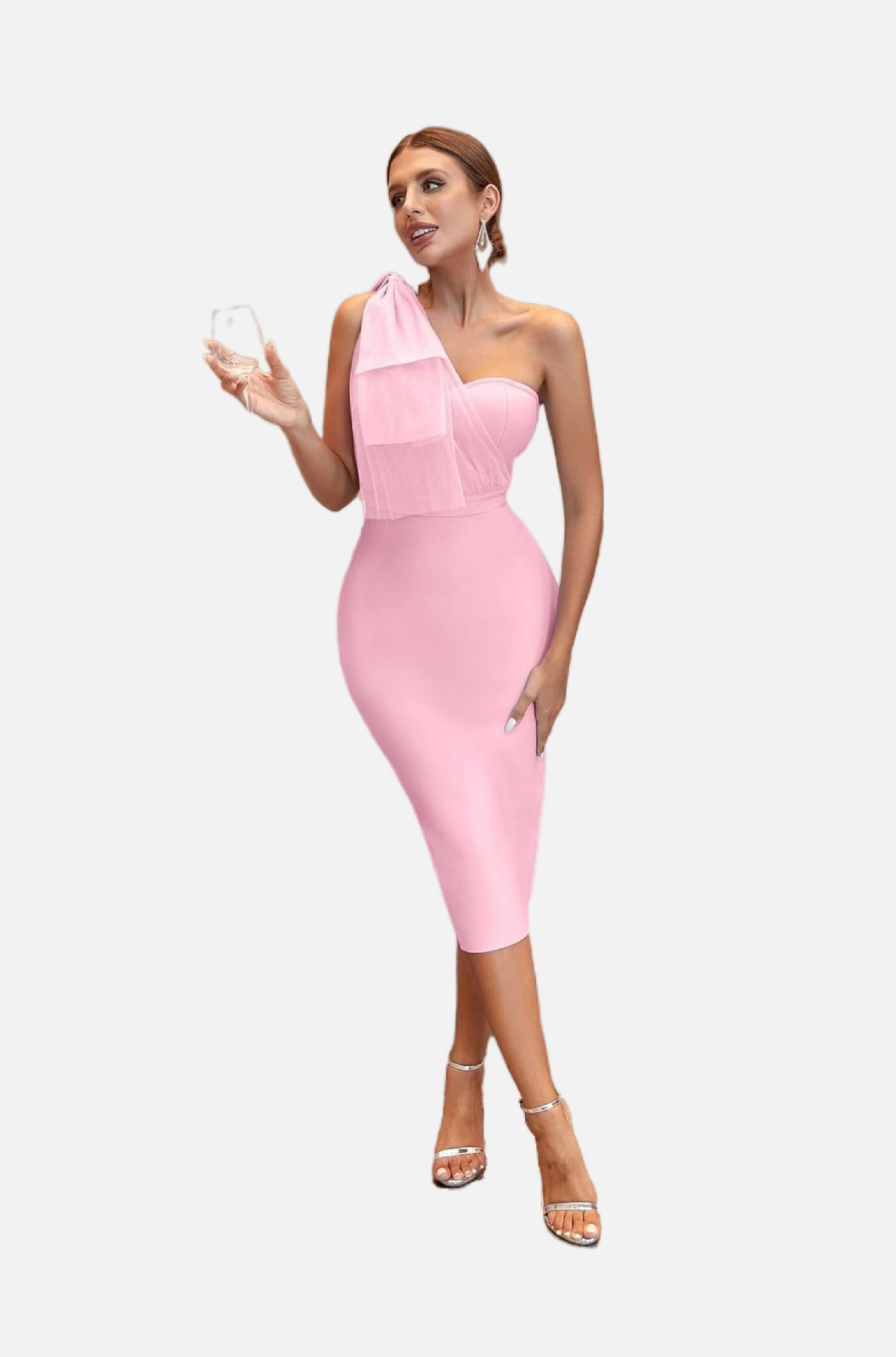 Robe de cocktail-Asymétrique-Rose