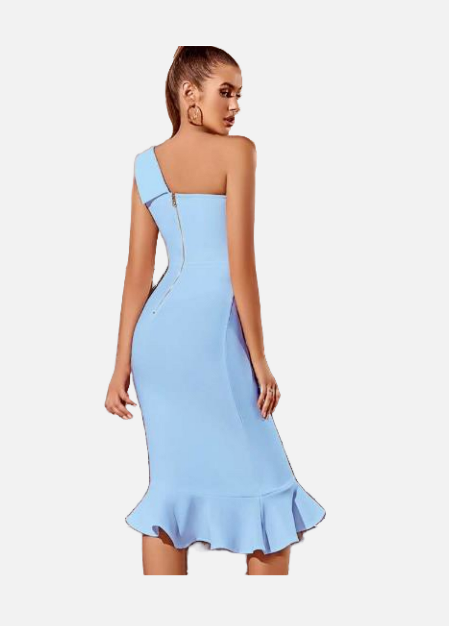 Robe de cocktail-Asymétrique-Bleu ciel